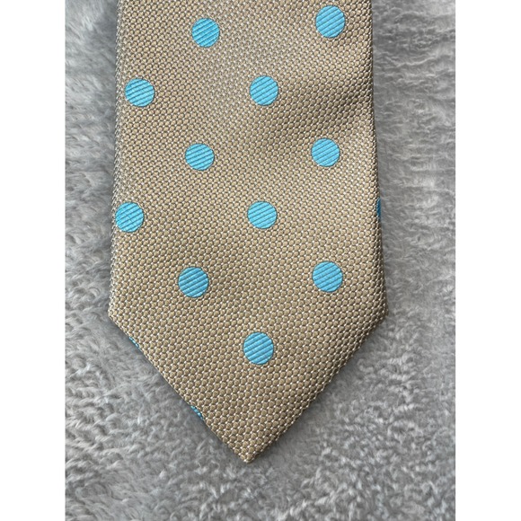 Samuelsohn Nordstrom Mens Tie Beige Blue Polka Dot Silk Made in Italy‎ - Picture 4 of 9